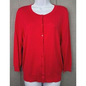 Halogen Women's Petite Large 3/4 Sleeve Lightweight Button Front Cardigan Red